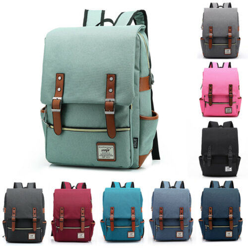 Girl Women Men Canvas Leather Travel Backpack Rucksack Laptop Bookbag School Bag