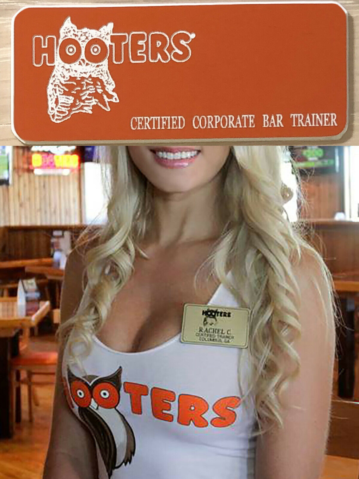 Hooters Pin Engrave Personalize Your Name Tag Certified Corporate Bar Trainer