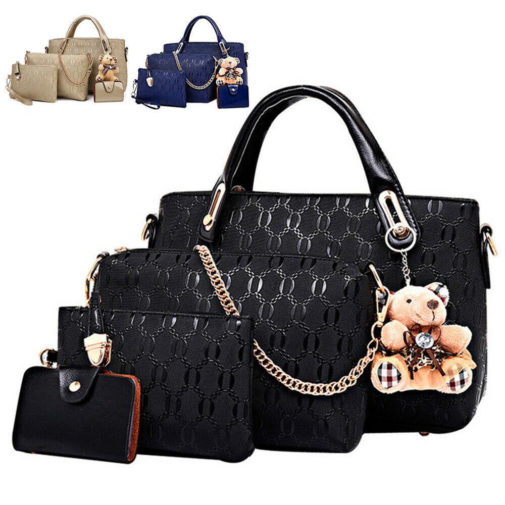 4pcs/set Women Ladies Leather Handbag Shoulder Tote Purse Satchel Messenger Bag