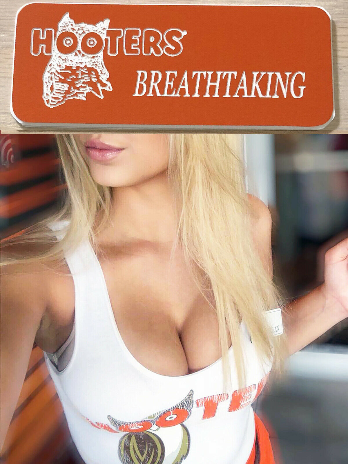 ~NEW~ HOOTERS BREATHTAKING NAME TAG Collectible Pin Halloween Costume Accessory